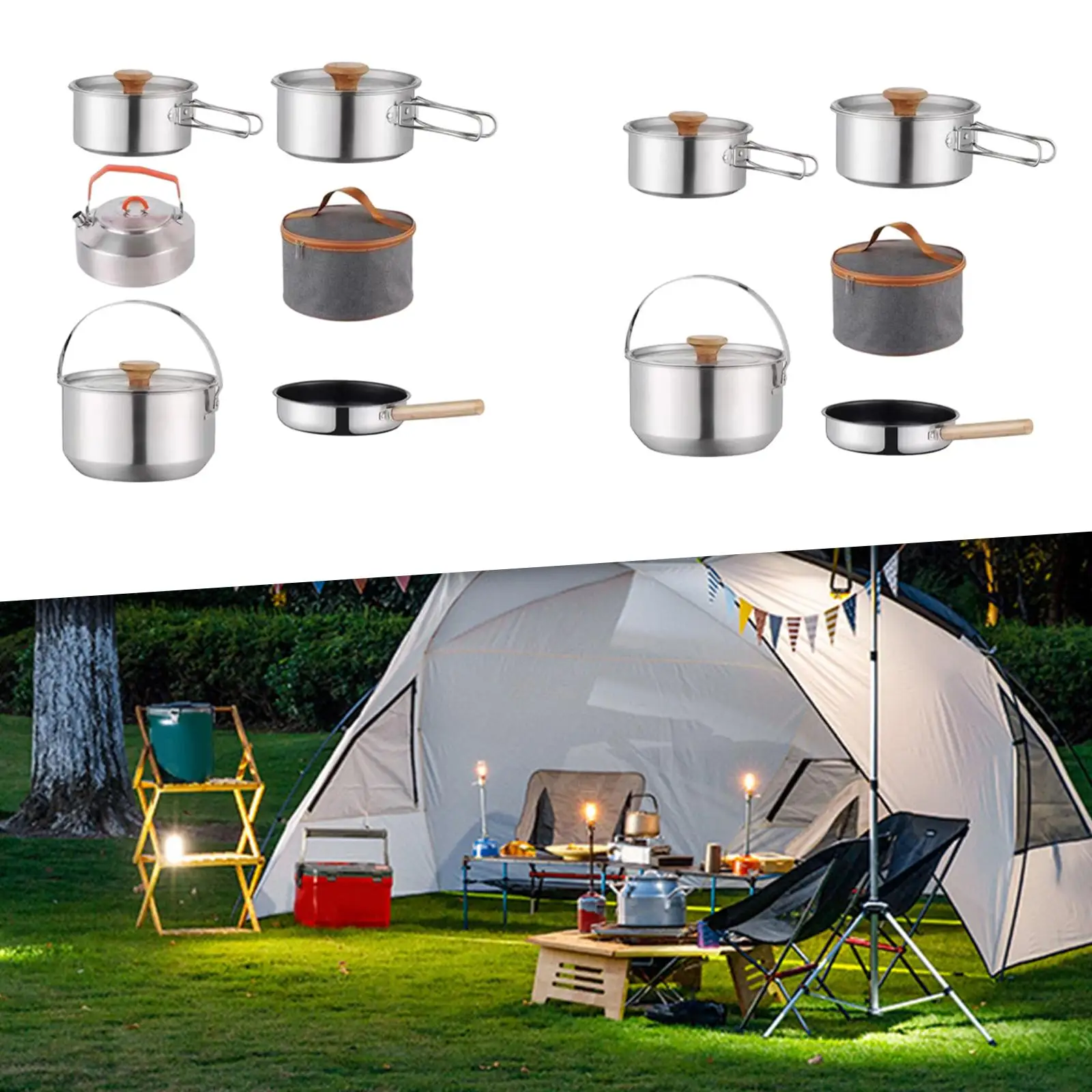 Camping Cookware Kit Portable Frying Pan Tableware Picnic Family Cookset