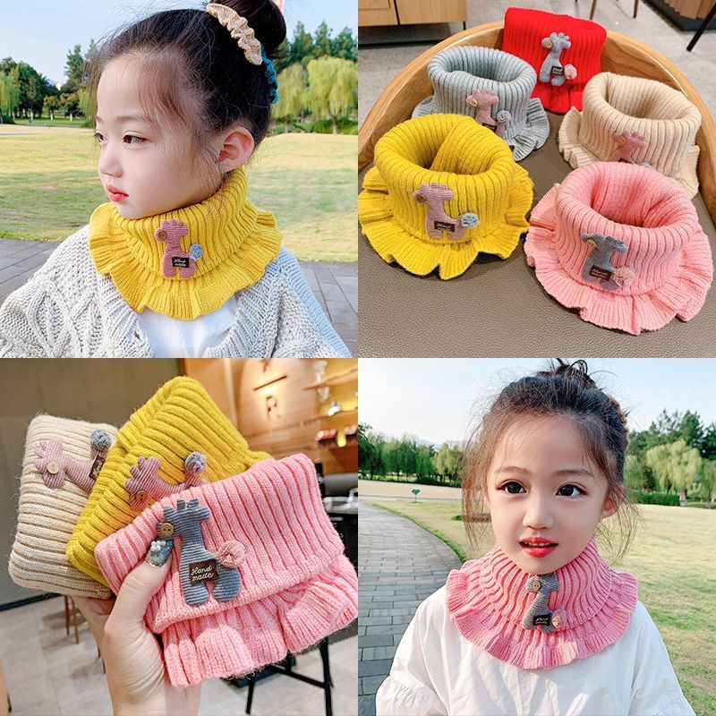 Description Picture 5 of item6 Colors Baby Knitted Scarf Cartoon Giraffe Ruffle Neck Warmer Girls Kids Accessories Collar Circle Outdoor Winter Warm Scarves
