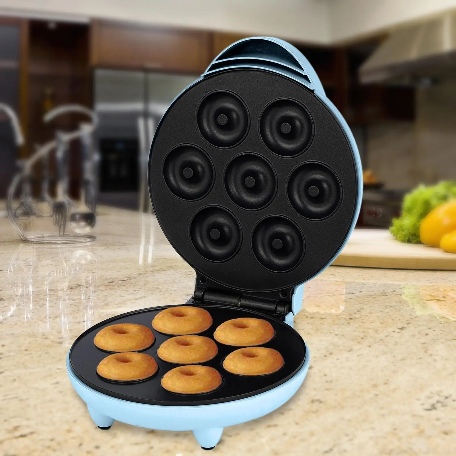 Mini Donut Maker Waffle Iron with Indicator Light 1000W Easy to Clean Pancake Machine for Household Commercial Use Bakery Snack