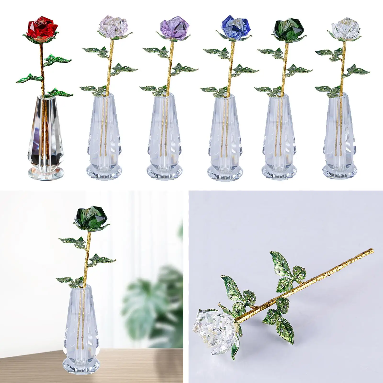 Romantic Crystal Rose Flower Glass DIY Flower Craft for Valentine`S Day Mom