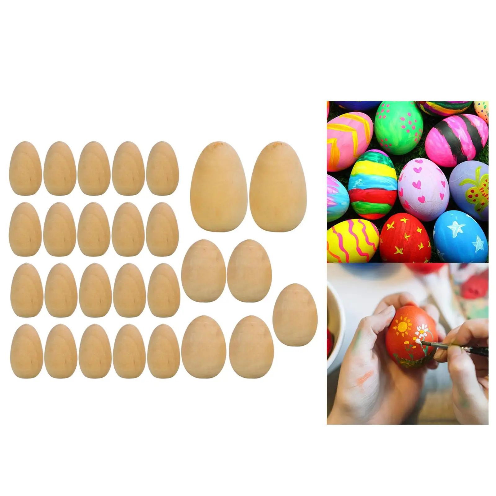 27 Pieces Wooden Blank Eggs Fake Eggs Unfinished Wood Eggs with Flat Bottom for DIY Easter Holiday Craft Ornament