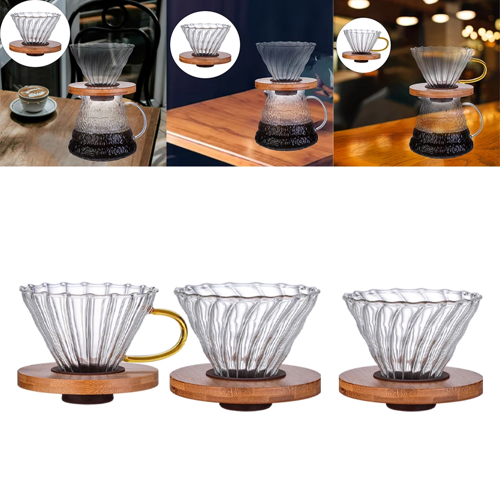 Reusable Glass Coffee Filter Cup Homemade Over  Coffee Maker with Wood Holder  