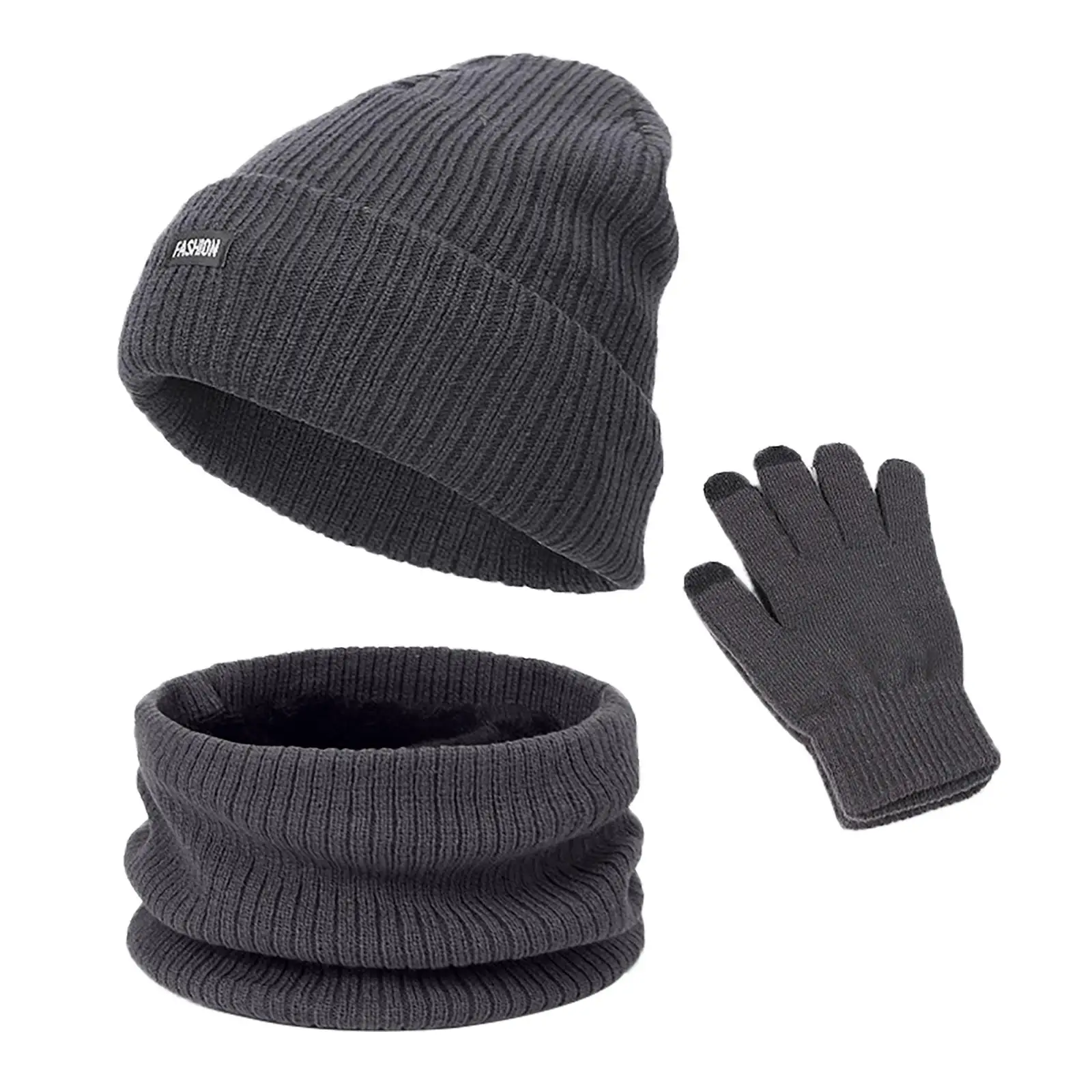 Men Women Beanie Hat Scarf Gloves Set Warm Winter Thermal Soft Thick Cotton for Ski Skating Daily Fishing Cold Weather