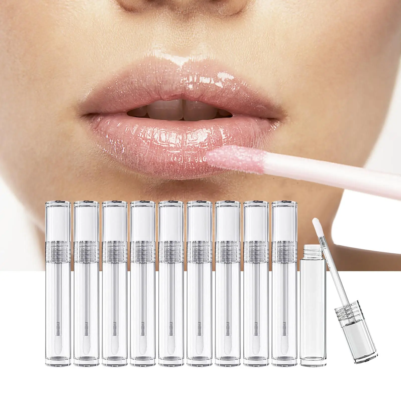 10 Pieces Lip Gloss Tubes Containers Empty Refillable Cosmetic Bottles Samples Portable Sample Packaging Clear for Women Girls