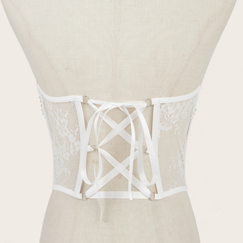 Q0KE Sheer Spitze Taille Korsett Jugendliche Frau Baumeln Perle Kette Decor Body Shaper Gürtel Extender Streetwear Taille Dekore – Detail 6