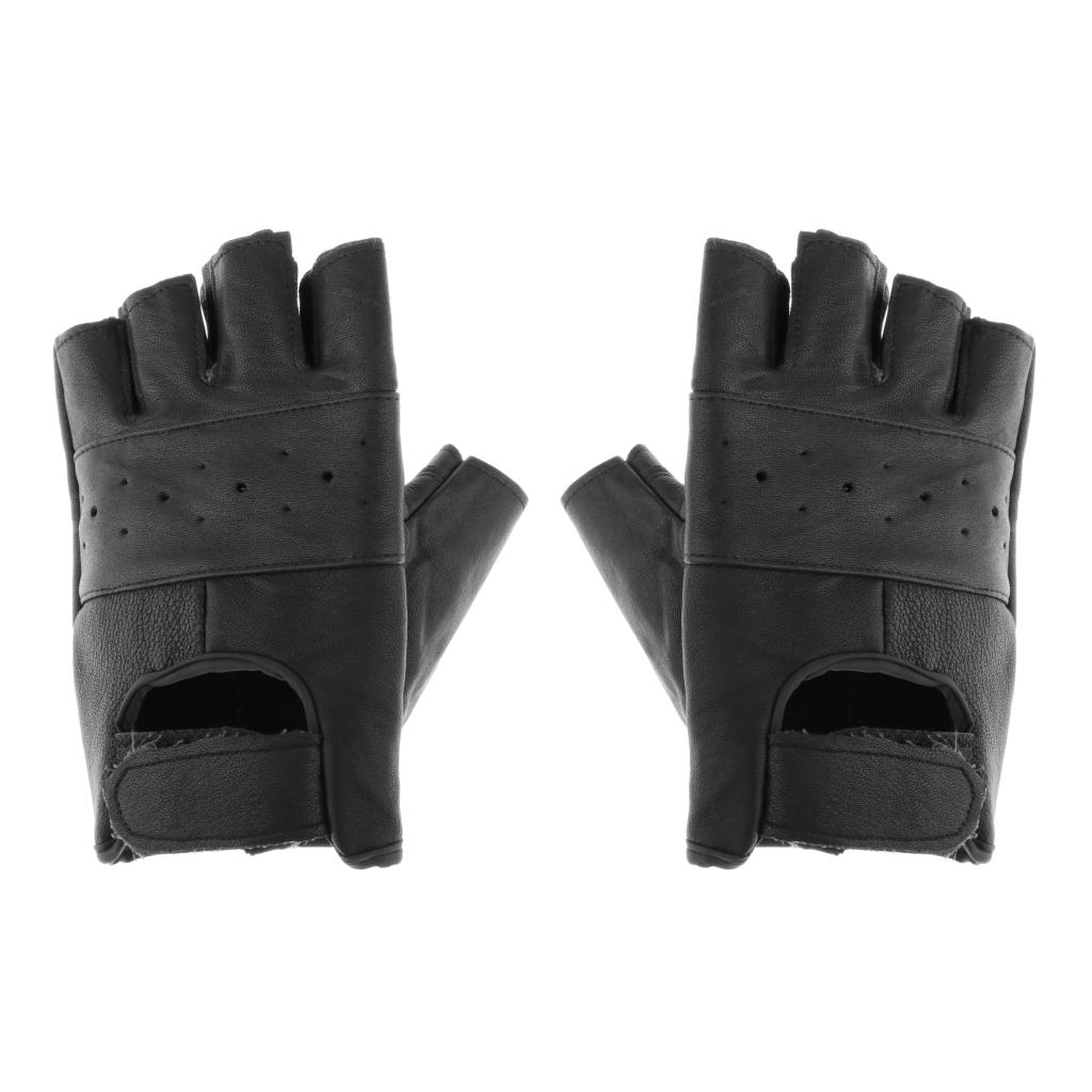 Fingerless Leather Driving Gloves for Men Women, Half Finger Motorcycle Gloves