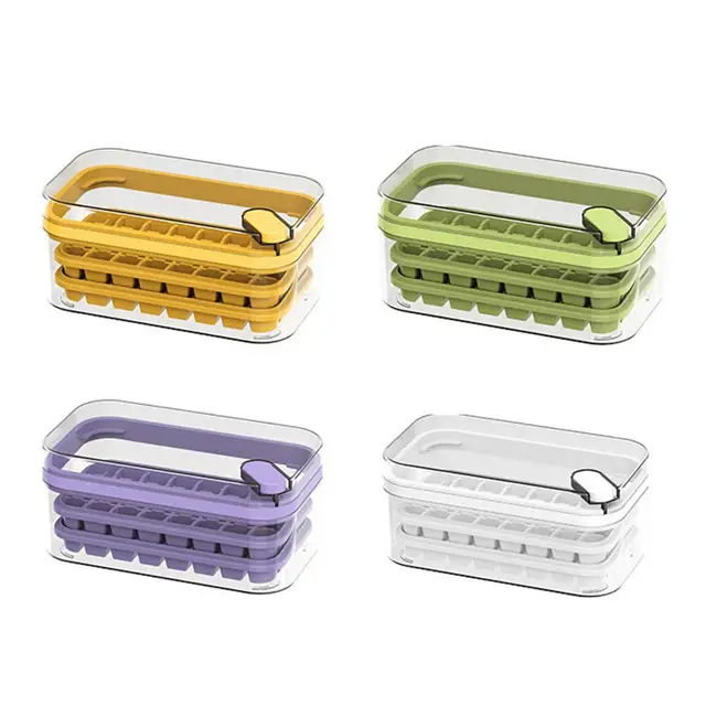 Ice Cube Tray Single/Double Layer Multiple Grids Press Silicone Ice Cube  Tray