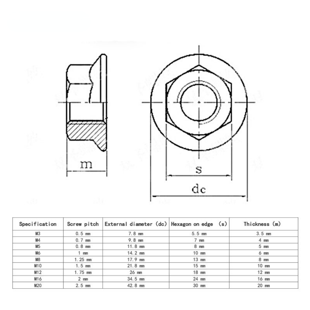 1/2/5/10/25X M3 M4 M5 M6 M8 M10 M12 M16 M20 304 Edelstahl Sechskant-Flanschmutter mit Sägezahnen DIN6923 – Detail 3