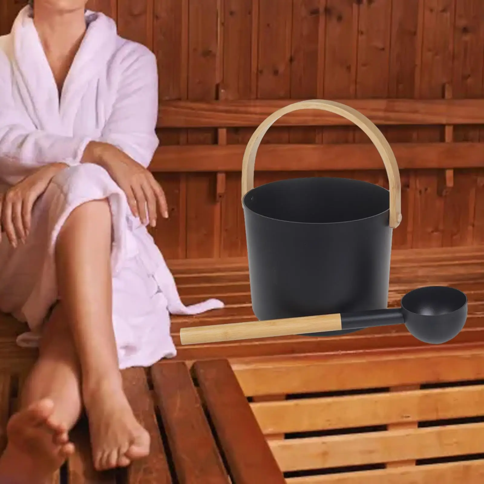 Aluminum Sauna Bucket with Ladle Sauna Water Bucket for SPA Sauna Room Hotel