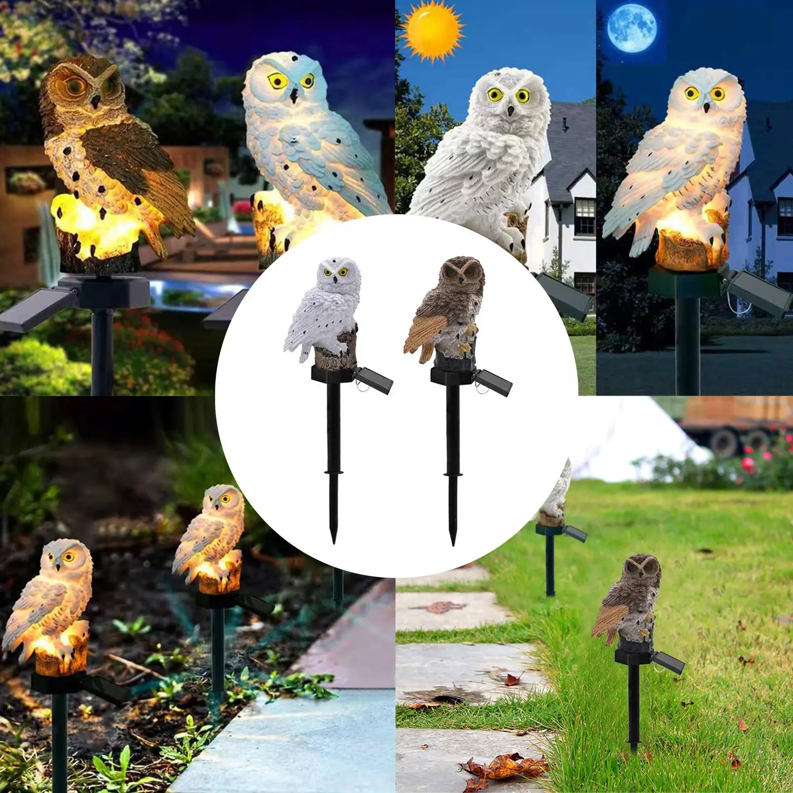 Owl Shape Lawn Light with Stake LED Solar Power Waterproof Scare Birds Away Resin Landscape Lamp for Outdoor Lighting Christmas
