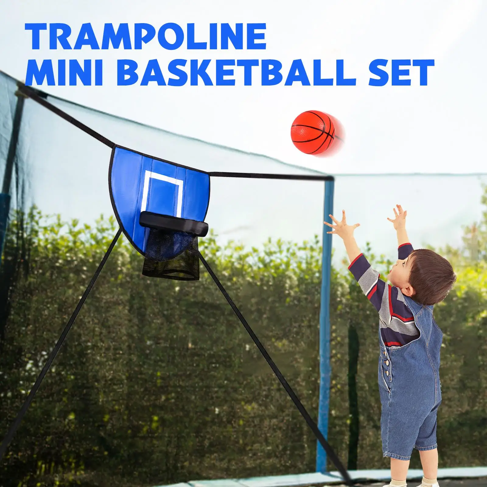 Mini Basketball Hoop for Trampoline with Enclosure Basketball Stand Trampoline Accessory for All Ages for Boys Girls Kids Adults