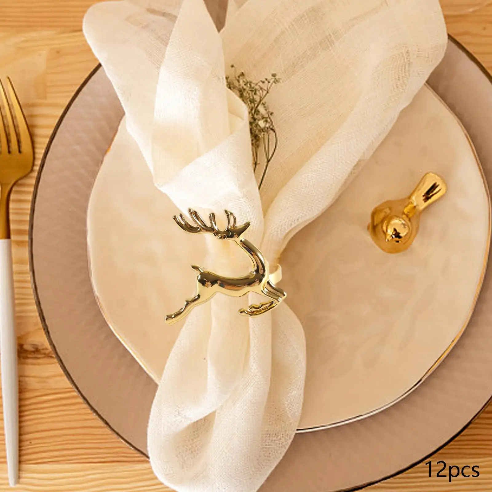12Pcs Reindeer Napkin Rings Napkin Holders Dining Table Setting Xmas Elegant
