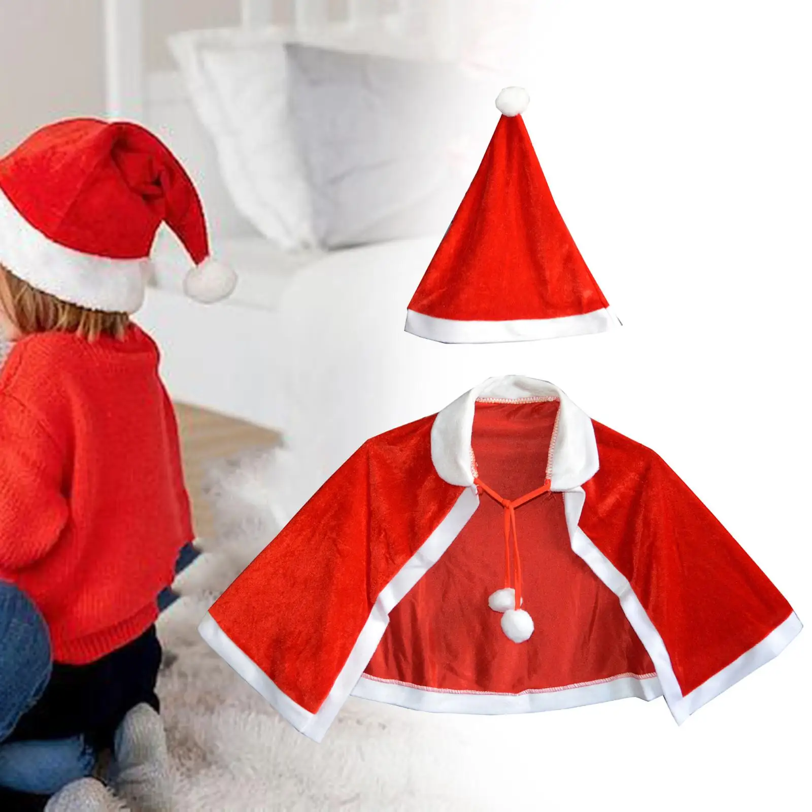 Christmas Shawl Cloak Cape Santa Claus Cape Robe Red Cape for Party Festival Stage Performance Carnival Supplies Gift