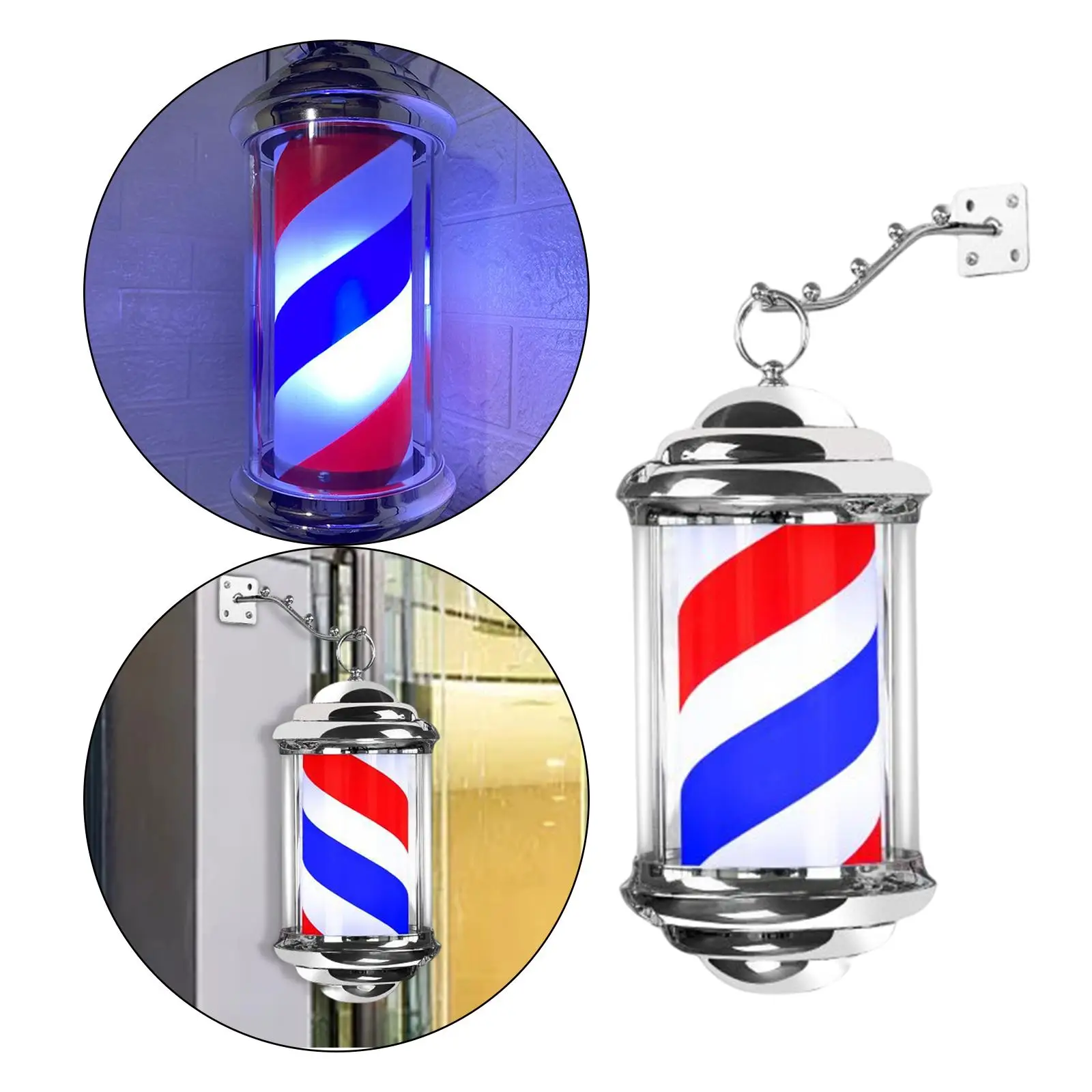 Barber Shop Pole Light Rotating Hair Salon Shop Sign Light Stripes with Hanging Bracket Waterproof LED Lamp for Beauty Salon