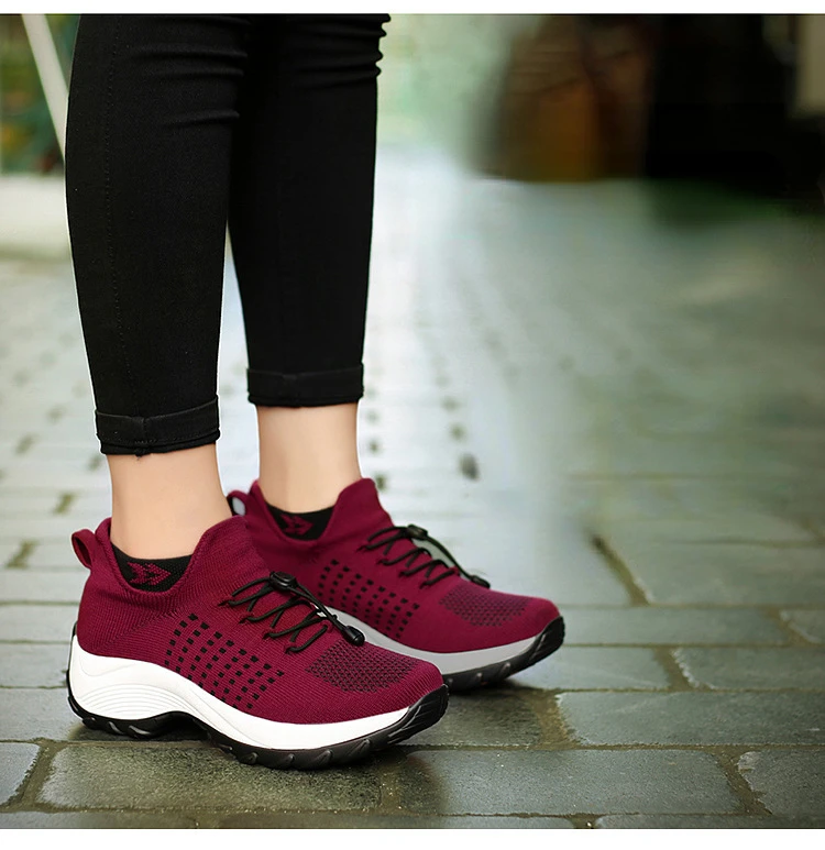 Casual Women Walking Flat Slip On Platform Sock Sneakers Shoes Plus Size 35-45 Zapatillas Mujer44_desvips.com