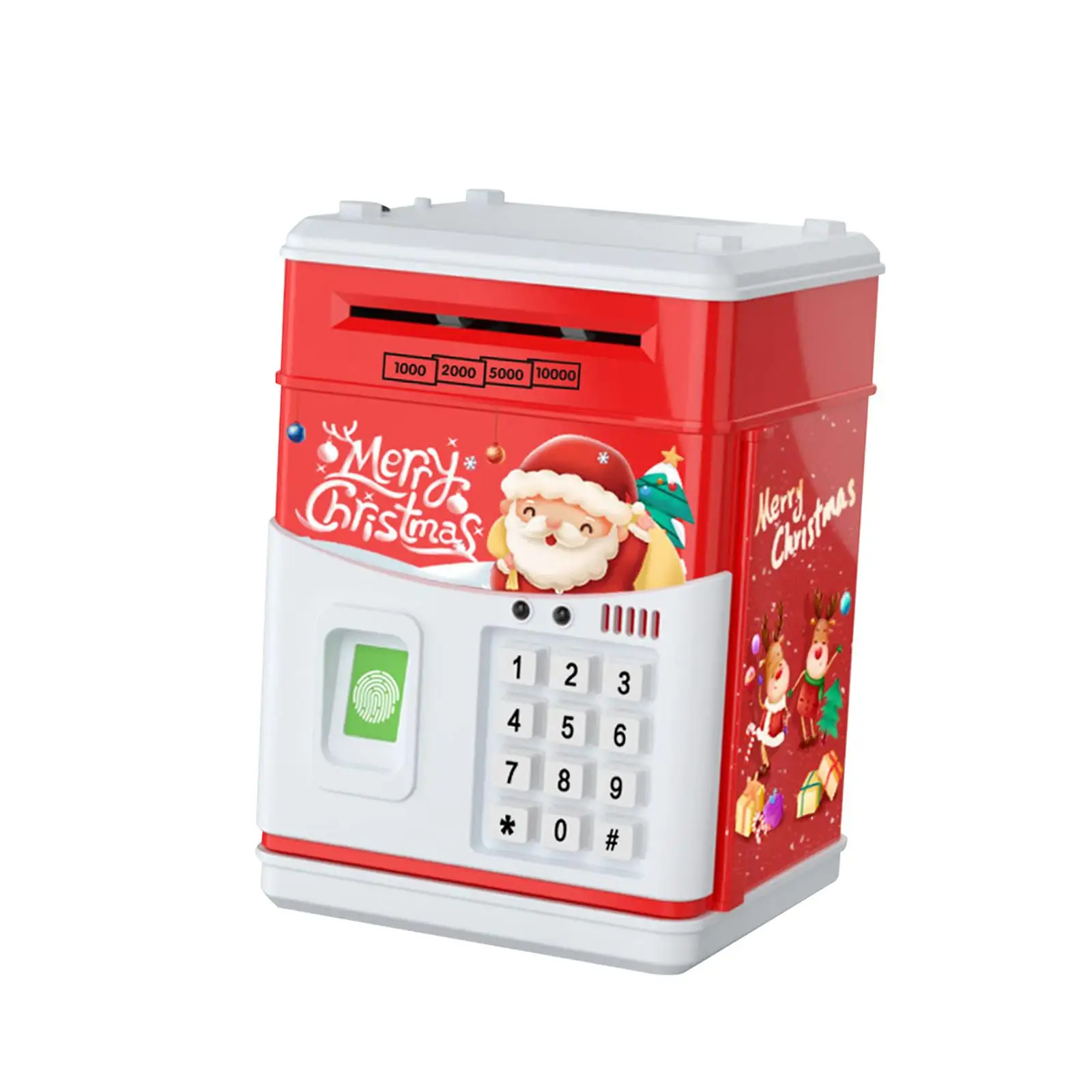 Christmas Piggy Bank Early Development with Password & Fingerprint Banks Auto Scroll ATM Machine for Kids Boys Girls
