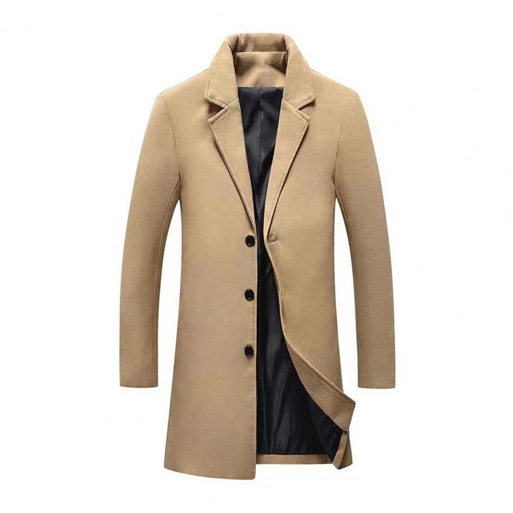 Description Picture 4 of itemMen Fall Winter Jacket Mid-length Men Coat Men's Slim Fit Windproof Trench Coat with Turn-down Collar Single-breasted Buttons