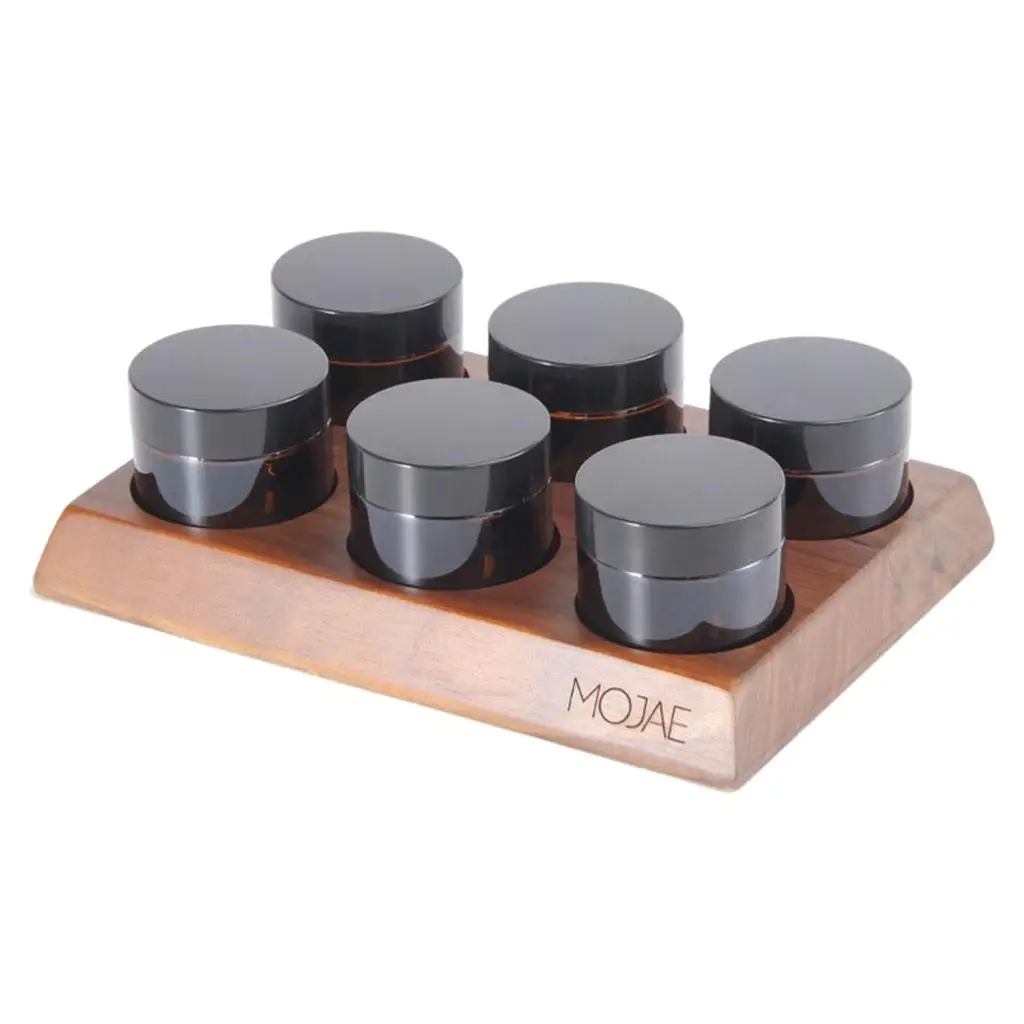 6pcs Coffee Bean Canister Nut Countertop Storage Glass Jar w/ Wood Holder