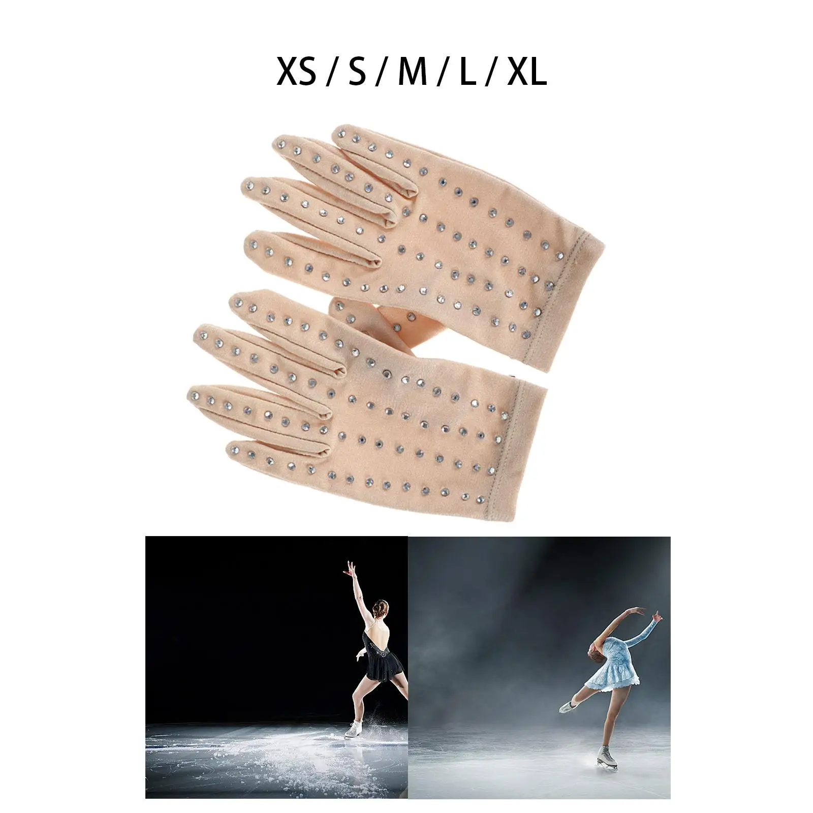 Womens Figure Skating Gloves with Rhinestones Decoration Girls for Show Performance Competition Dance