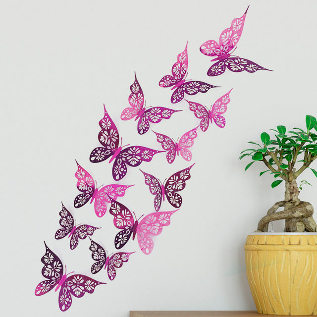 12PC/set 3D Hollow Butterfly Cake Decoration Wall Décor Butterfly Decor  Hollow Carving Butterfly Party Cake Decorations