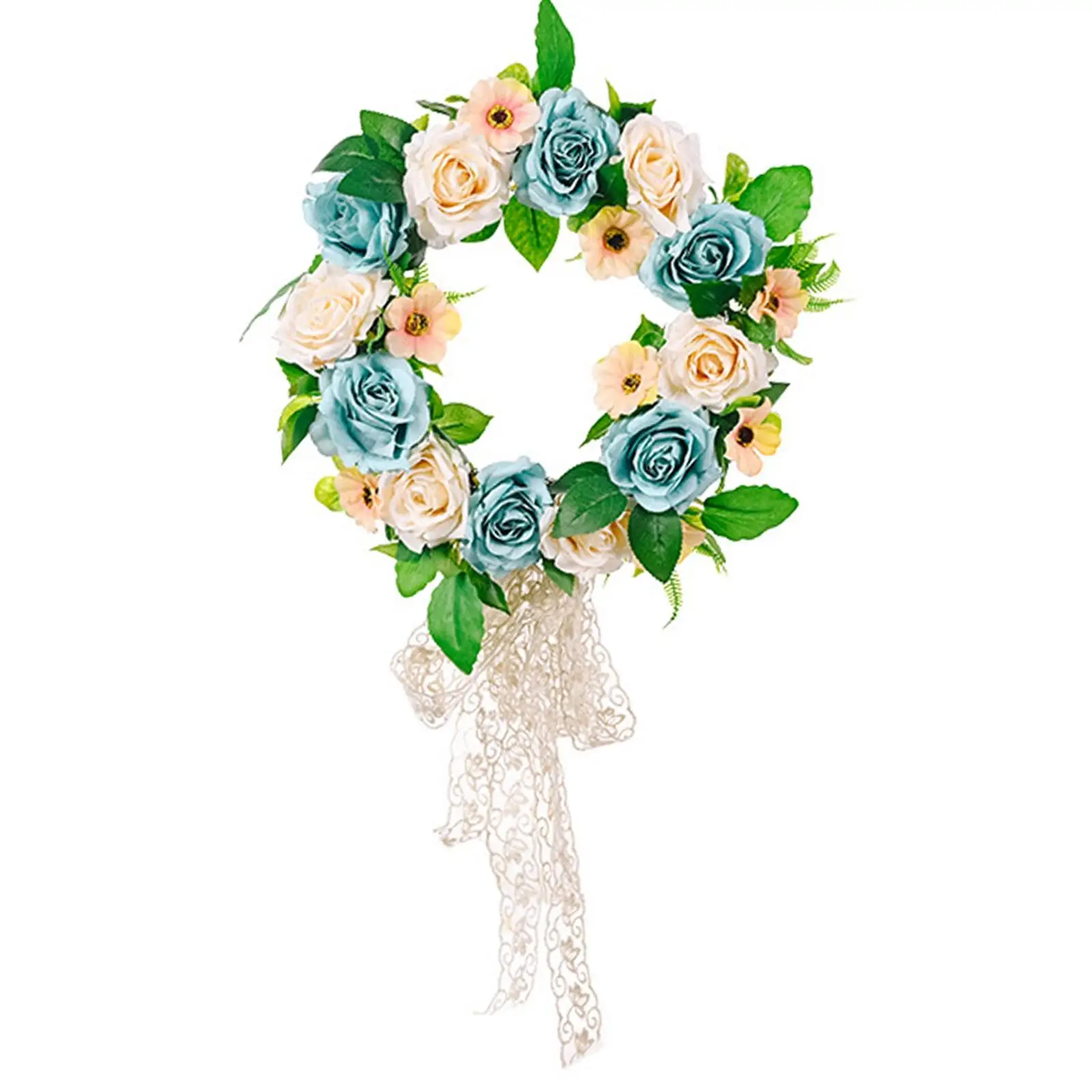 Rose Flower Wreaths for Front Door, Green Leaves Wreath Welcome Sign for Wreath, Home Farmhouse Front Door  Decoration