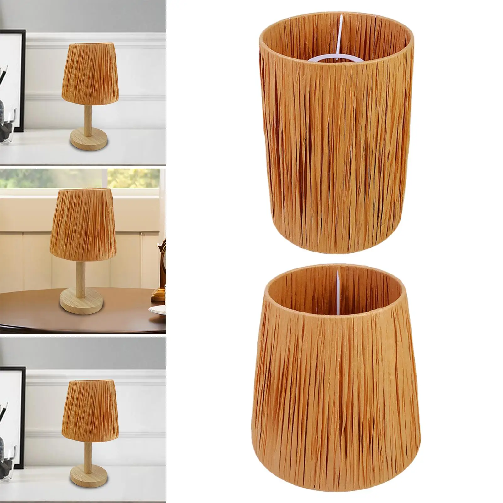 Lamp Shade Easy to Install Handwoven Stylish Raffia for Table Bedside Home