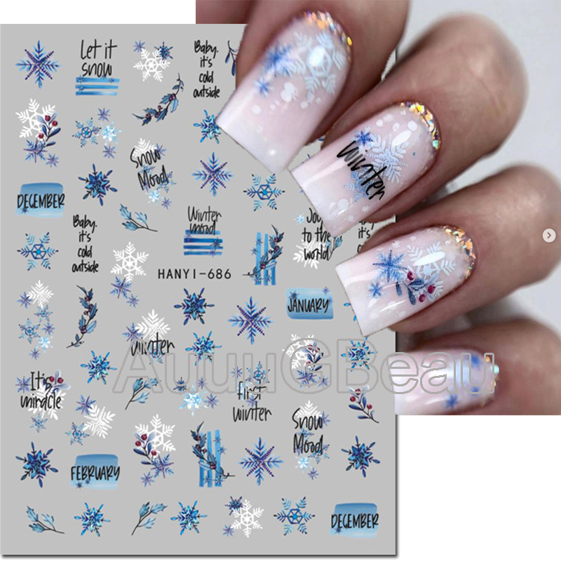 Best of Nail Art 3d Decals Winter Christmas Blue White Snowflake Back Glue Nail Stickers Decoration For Nail Tips Beauty Reviews & Tips