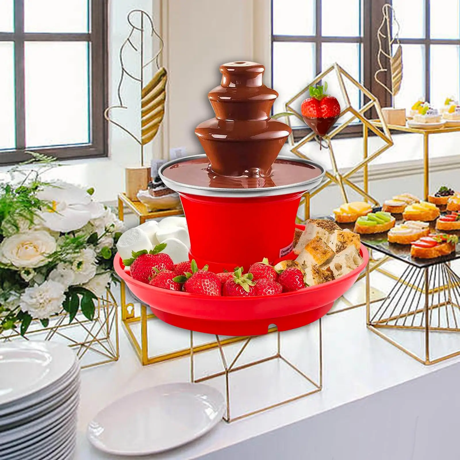 3 Tier Chocolate Fondue Fountain Chocolate Melting Machine EU Plug for BBQ Sauce,ranch,nacho Cheese,liqueurs Sturdy Auger Style