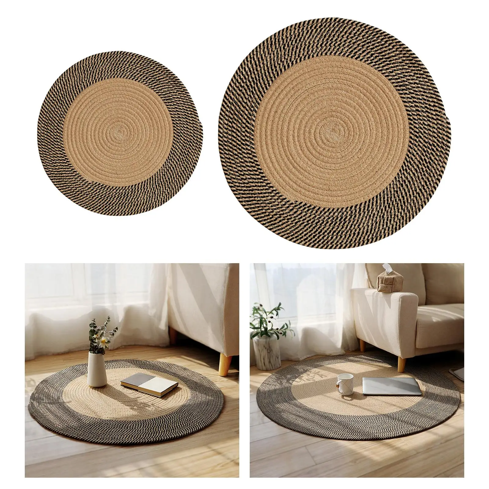 Round Handwoven Jute Braided Rug Reversible Area Rugs for Bedroom Home Decor