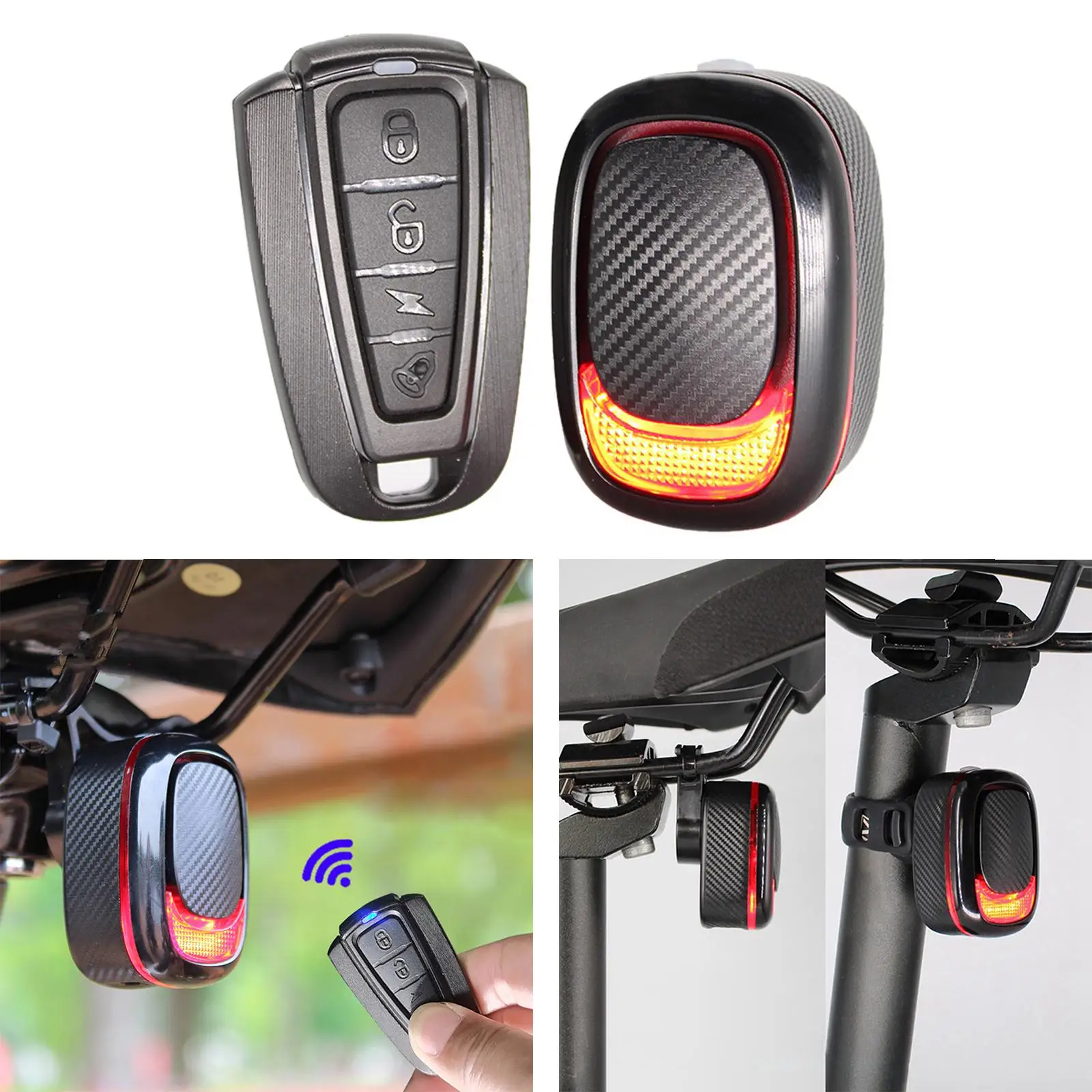 Bicycle Automatic Brake Taillight W/ Remote Signals Lamp Wireless Bell Alarm