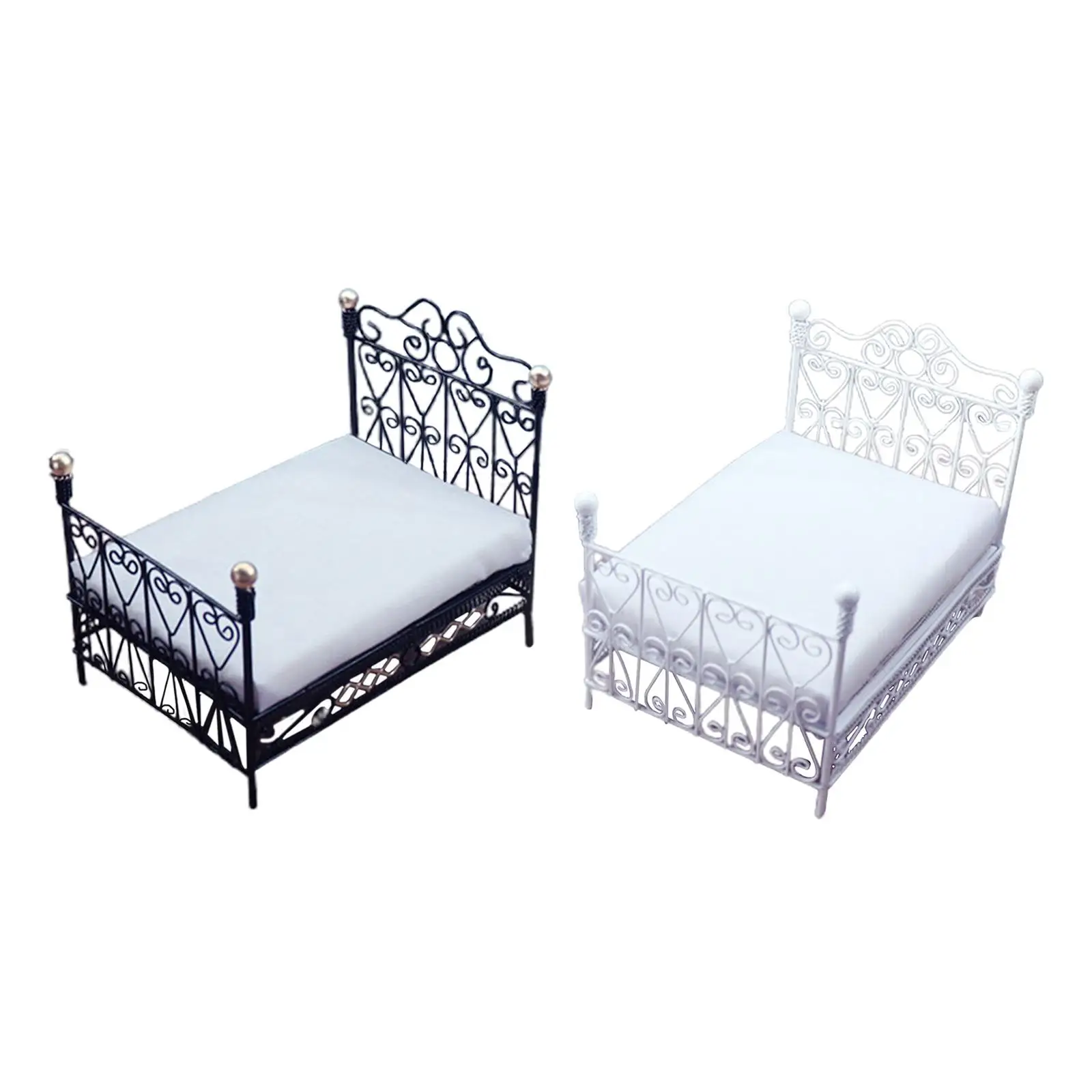 Miniature Double Bed Furniture for 1:12 Scale Doll House Bedroom Decor