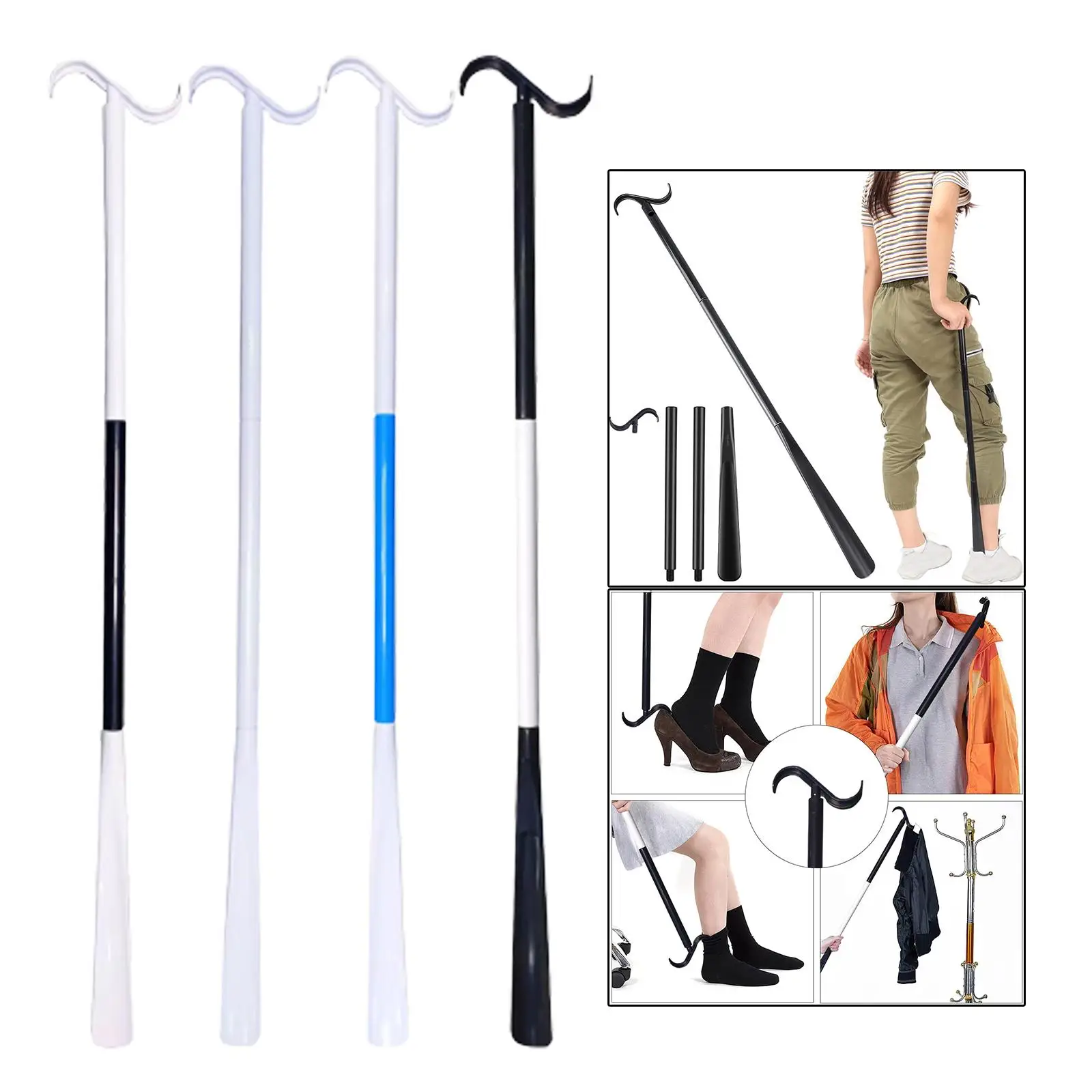 Dressing Stick Aid Adjustable Extended Shoehorn for Socks Shoes Back Problem Shoes Socks Dressing Aids with Shoehorn Assisted