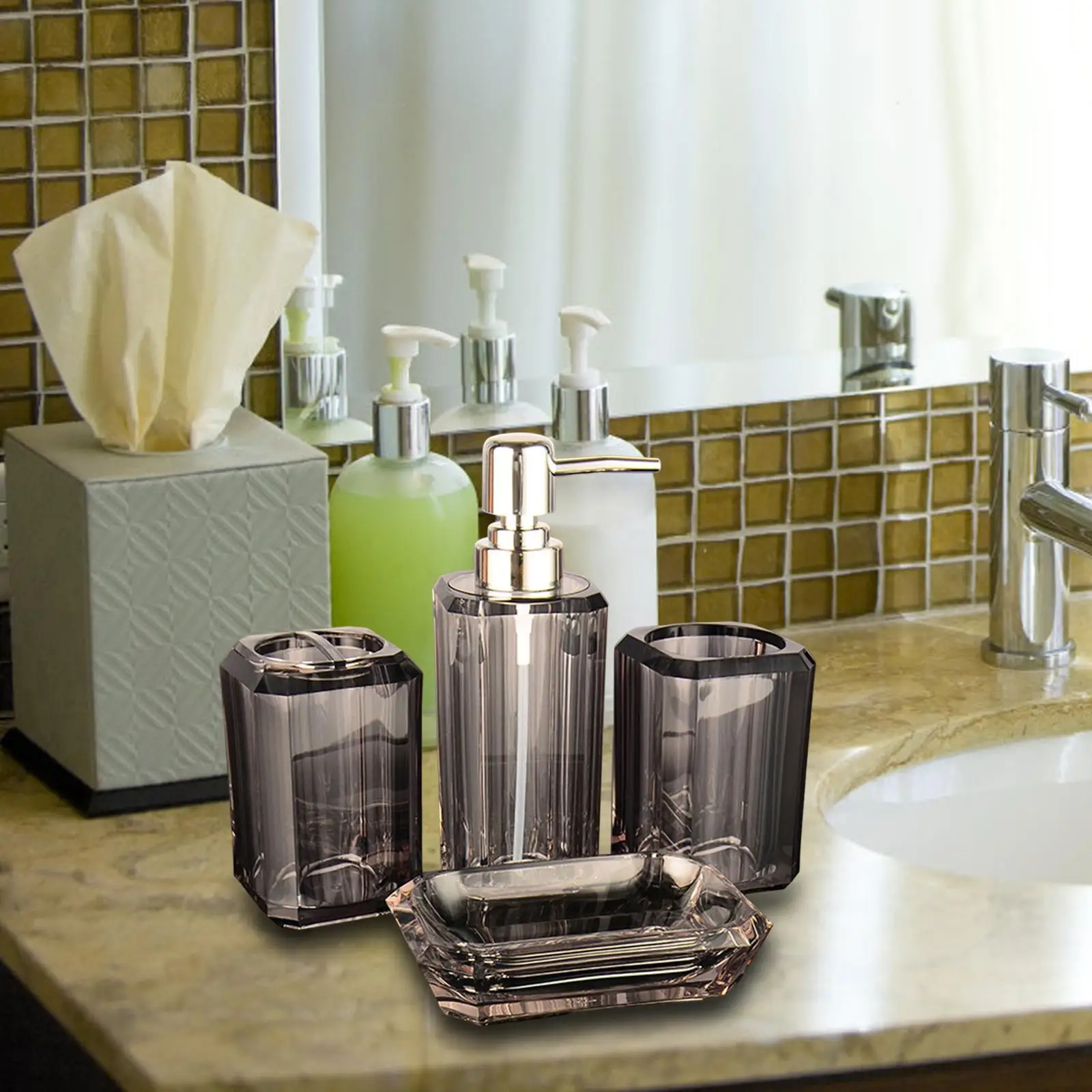 4Pcs Bath Accessory Toothbrush Holder Soap Dispenser Toothbrush Cup Decoration