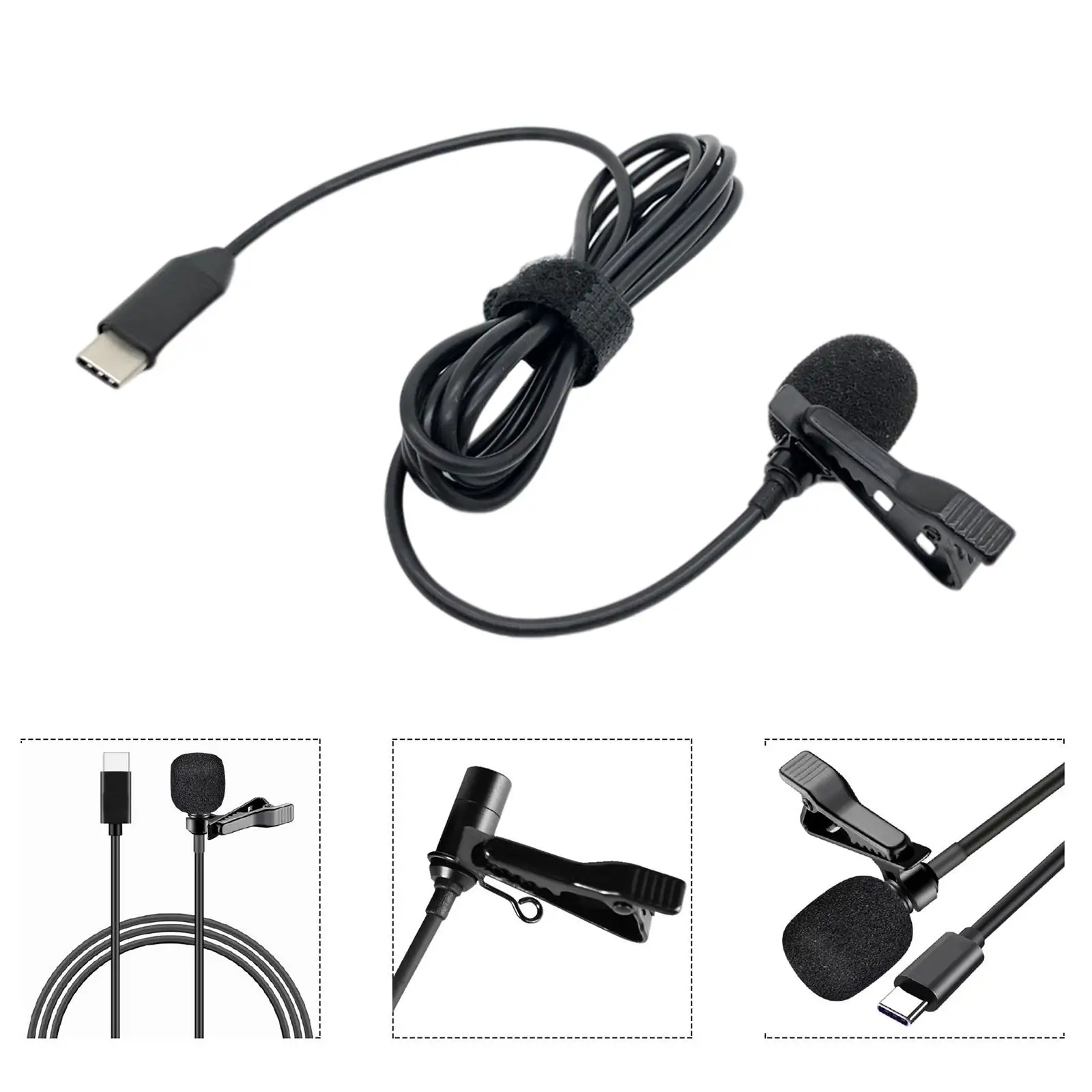 Portable Lavalier Lapel Microphone, Type C with Clip Pro Audio Mic Omnidirectional HiFi Sound, Sport Camera Vlogger Video Vlog
