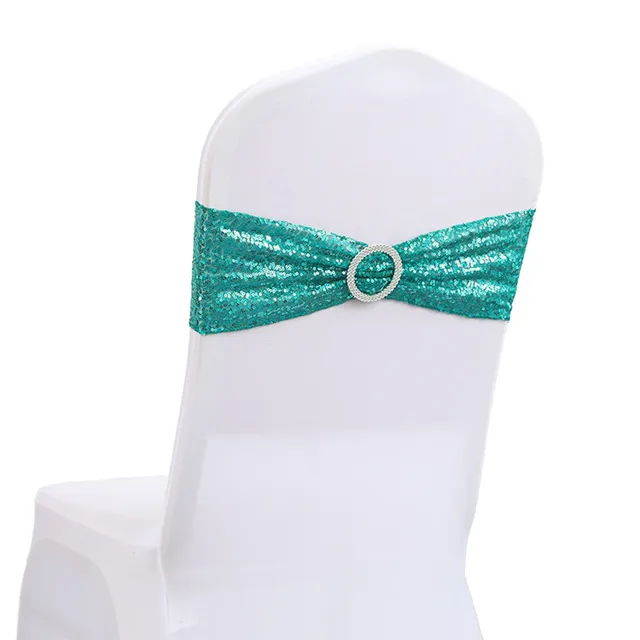 Chair Sashes Bows Sequin Bandage Elastic Chair Bands With Buckle Slider  Chain Back Sashes Bows for Wedding Party Decorations