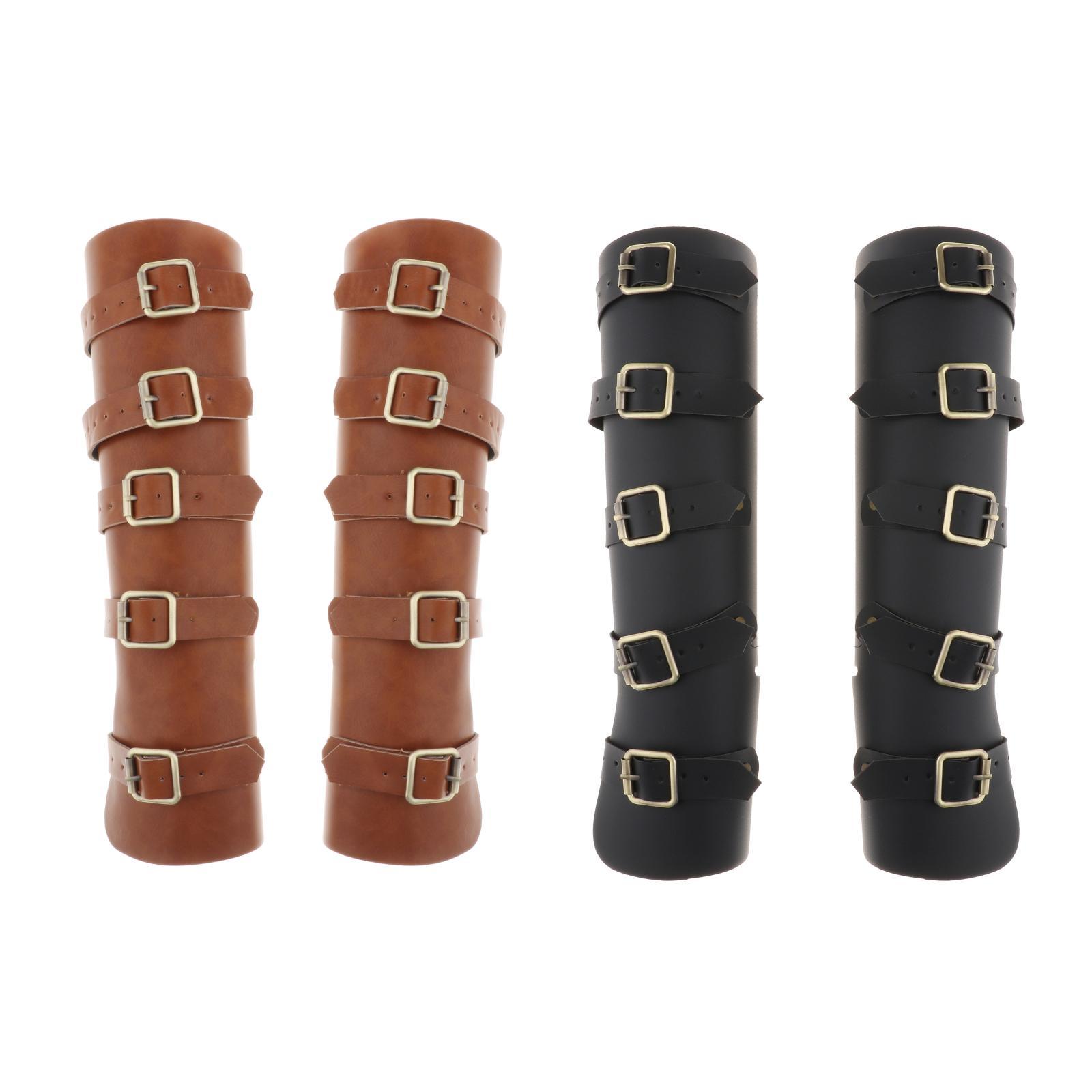 Adults Faux Leather Arm Guards - Medieval Belt Leather Buckle Bracers - One Size - Leather Armband Pair