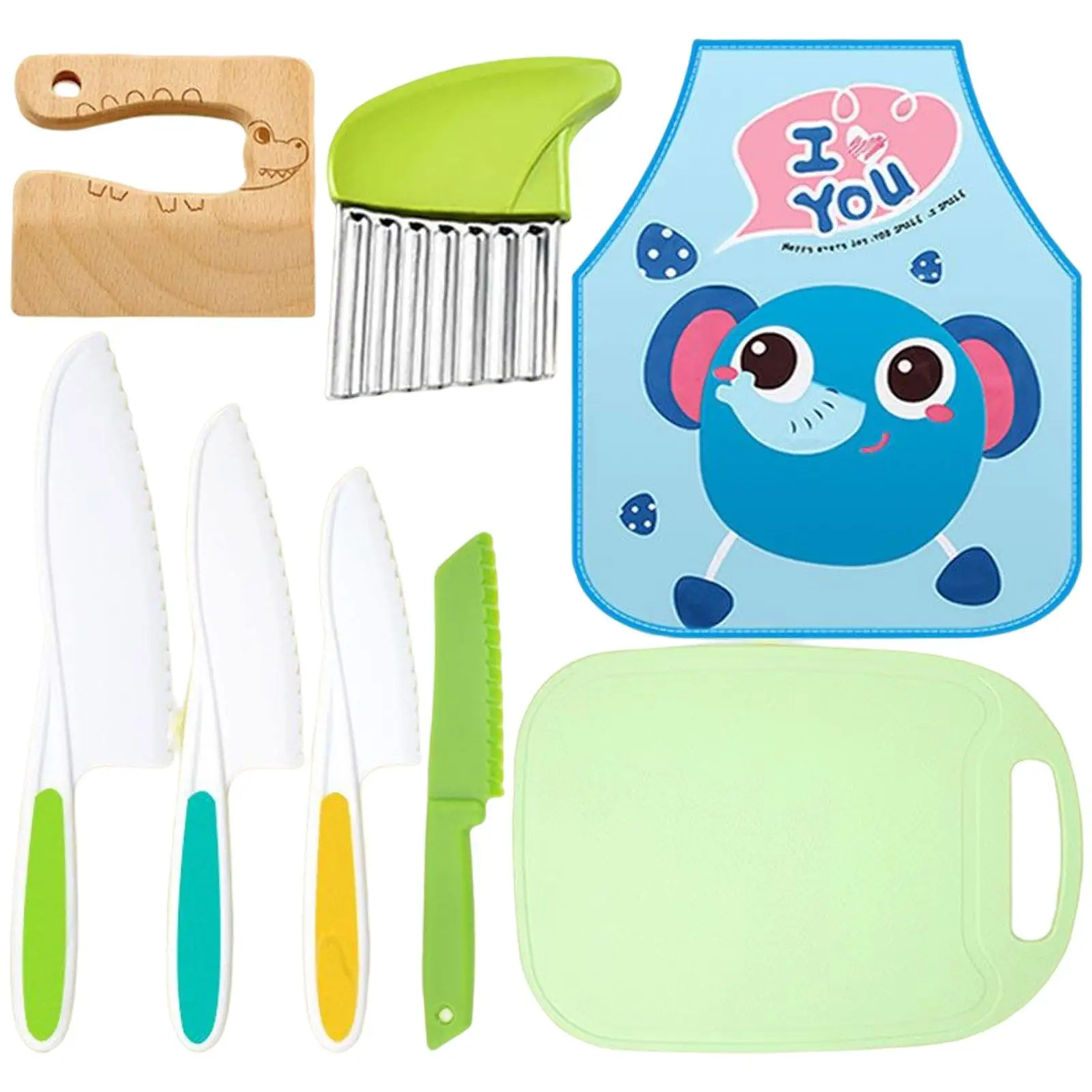 8x Children Kitchen Cookware Playset Learn Skills Children Apron and Cutting Board Cooking Toys for Kids Baby Holiday Gifts