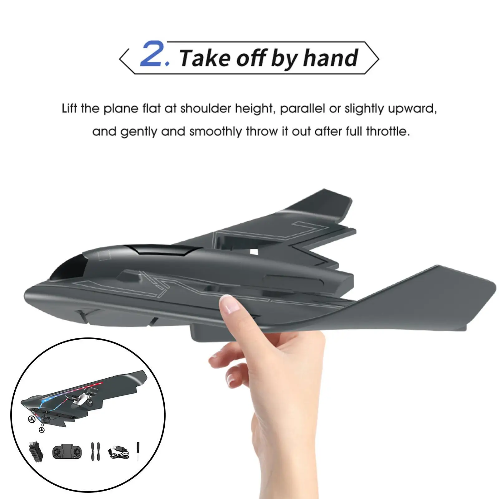2CH B2 Bomber with Spare Propeller  Foam Remote Control   ed Wing Plane for Holiday Gifts Boys Girls Adults Kids