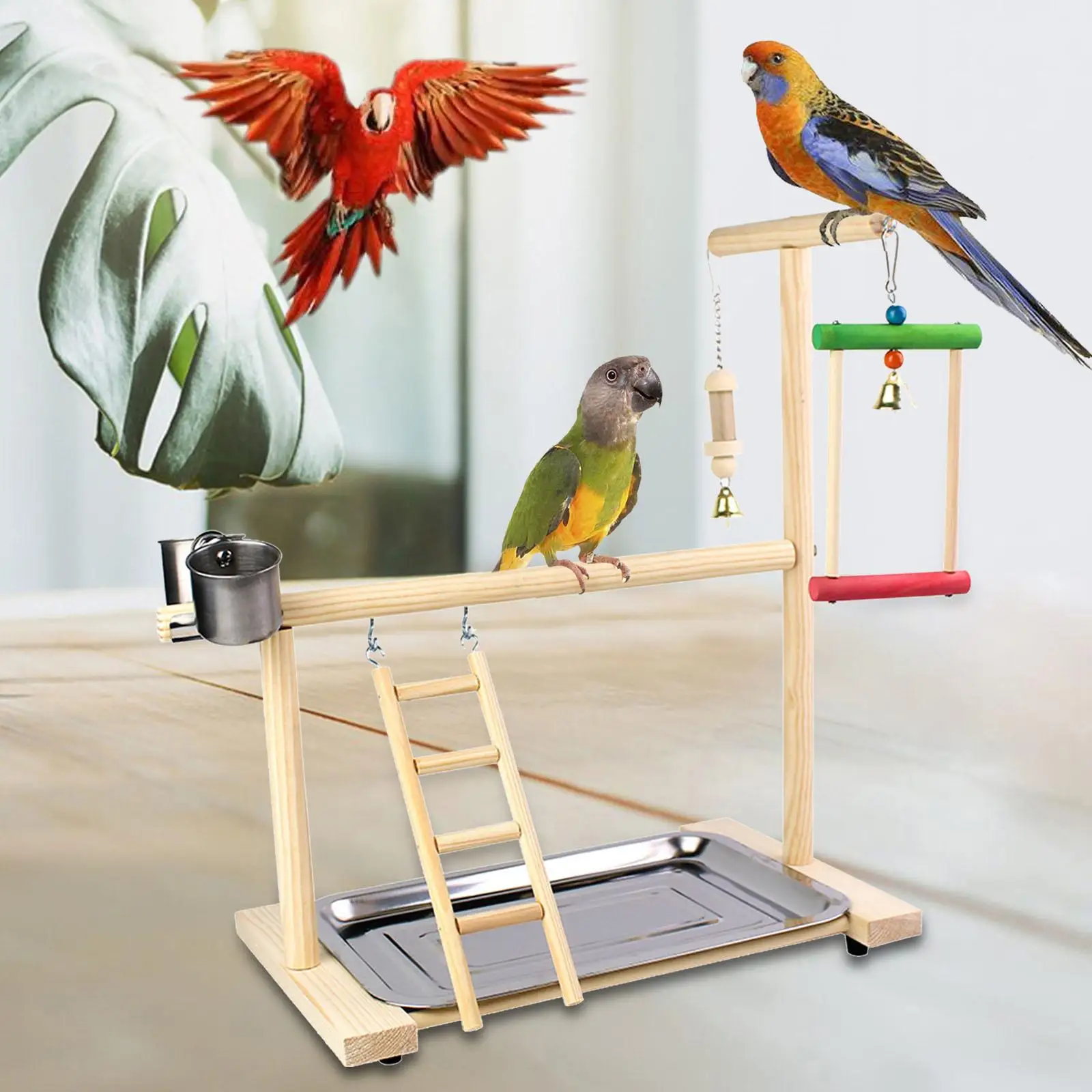 Toys Bird Perch Platform Bird Playground with Feeder Gym Ladder Playground
