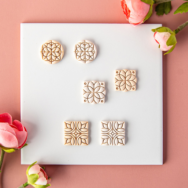 Description Picture 3 of itemNew Geometric Shape Hot Flower Tile Pattern Polymer Clay Cutters Embossing Clay Earring Cutter Mold Jewelry Making Clay Tools