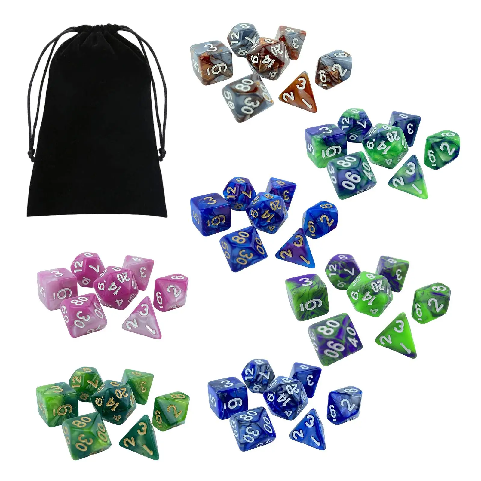 49x Acrylic Polyhedral Dices Set with Storage Bag D8 D10 D12 D20 Toys Math Teaching Rolling Dices for Table Games Parties KTV