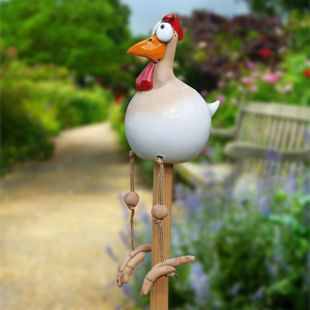 Funny White Chicken Chicken Garden Sculpture 17