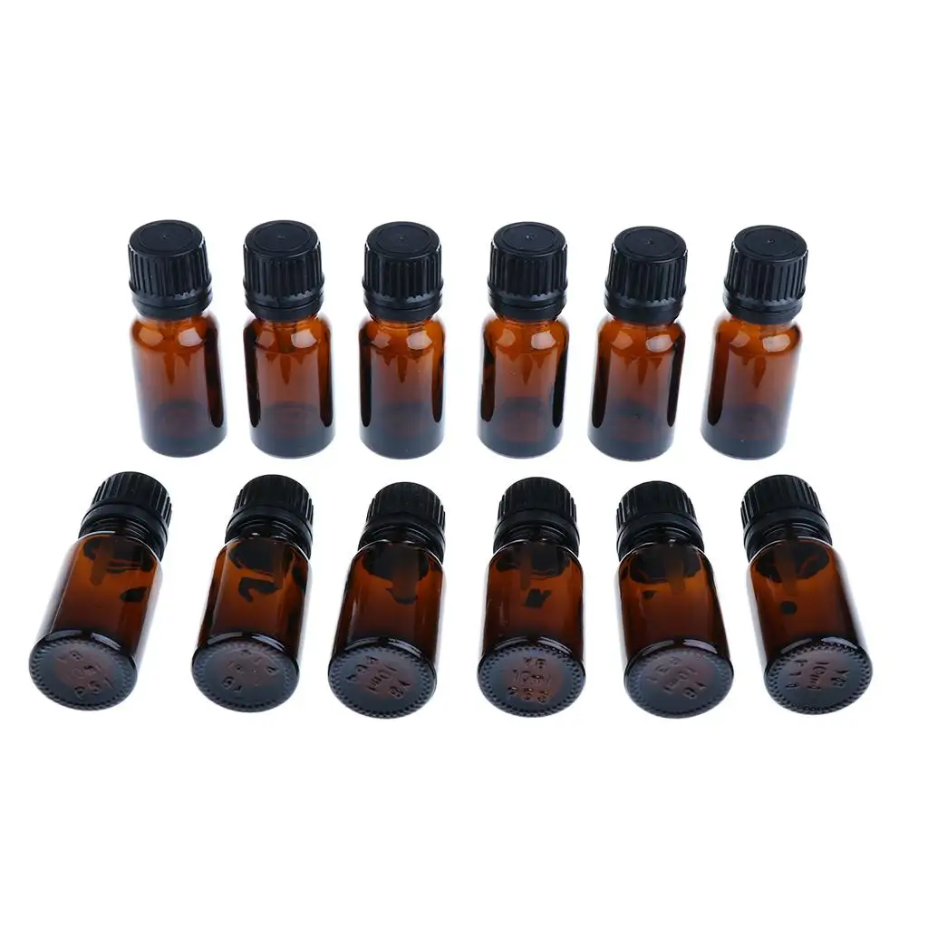 Pack of 12pcs Amber Mini Glass Brown Empty Refillable Bottle Small  Oil Perfume Vial - 10ml/ 15ml / 20ml