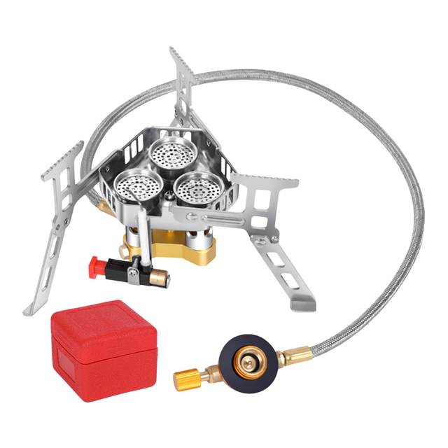 Folding Camping Gas Stove Windproof with Piezo Ignition Backpacking Stove Camp