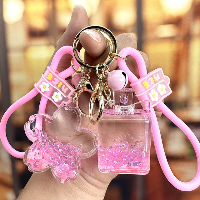 Creative Acrylic Quicksand Into Oil Cherry Blossom Key Chain Cute