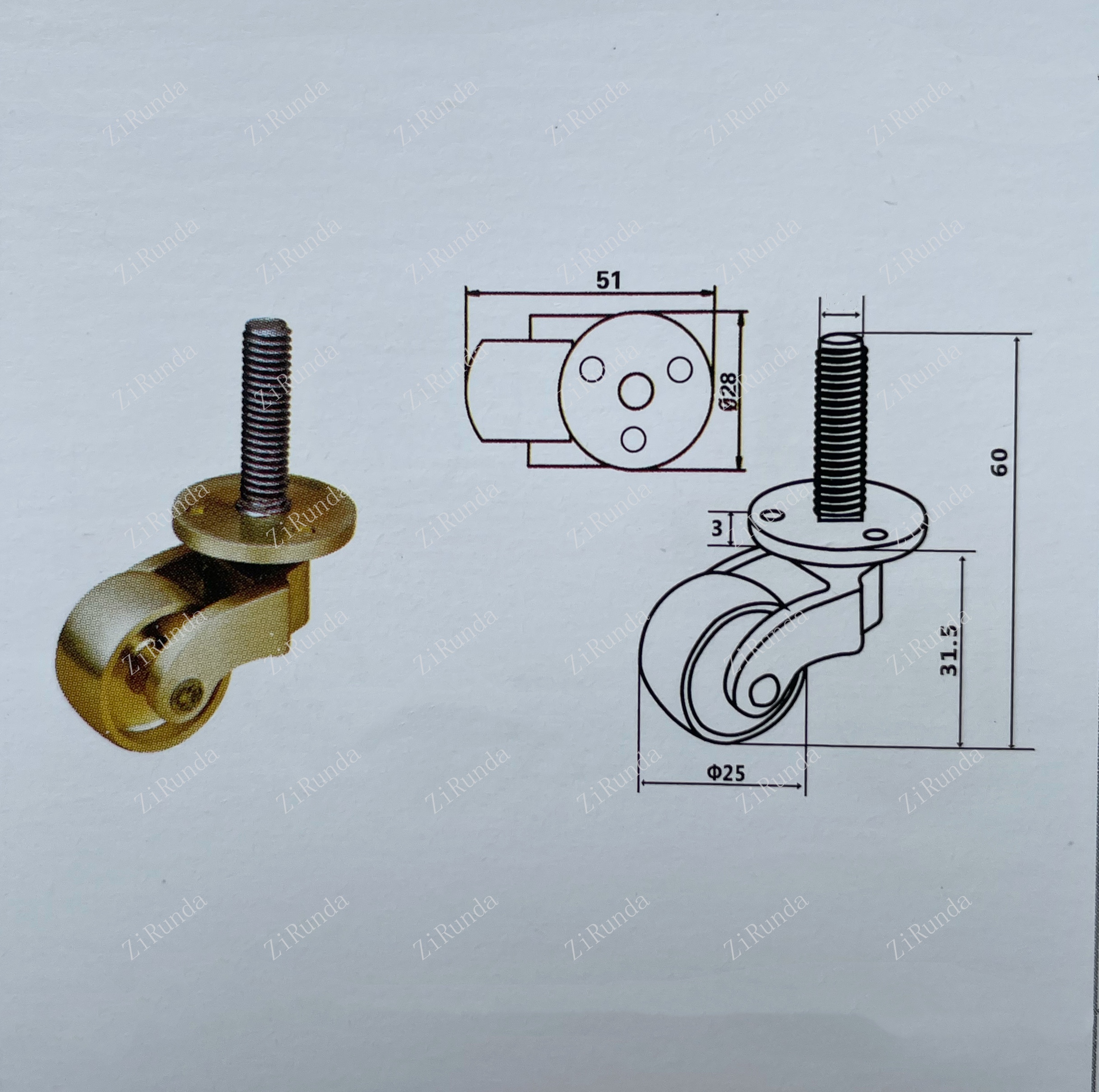 Description Picture 6 of itemChinese-Style Furniture Sofa Trolley Metal Caster Square round Cup Brass Caster/Universal Wheel wheel