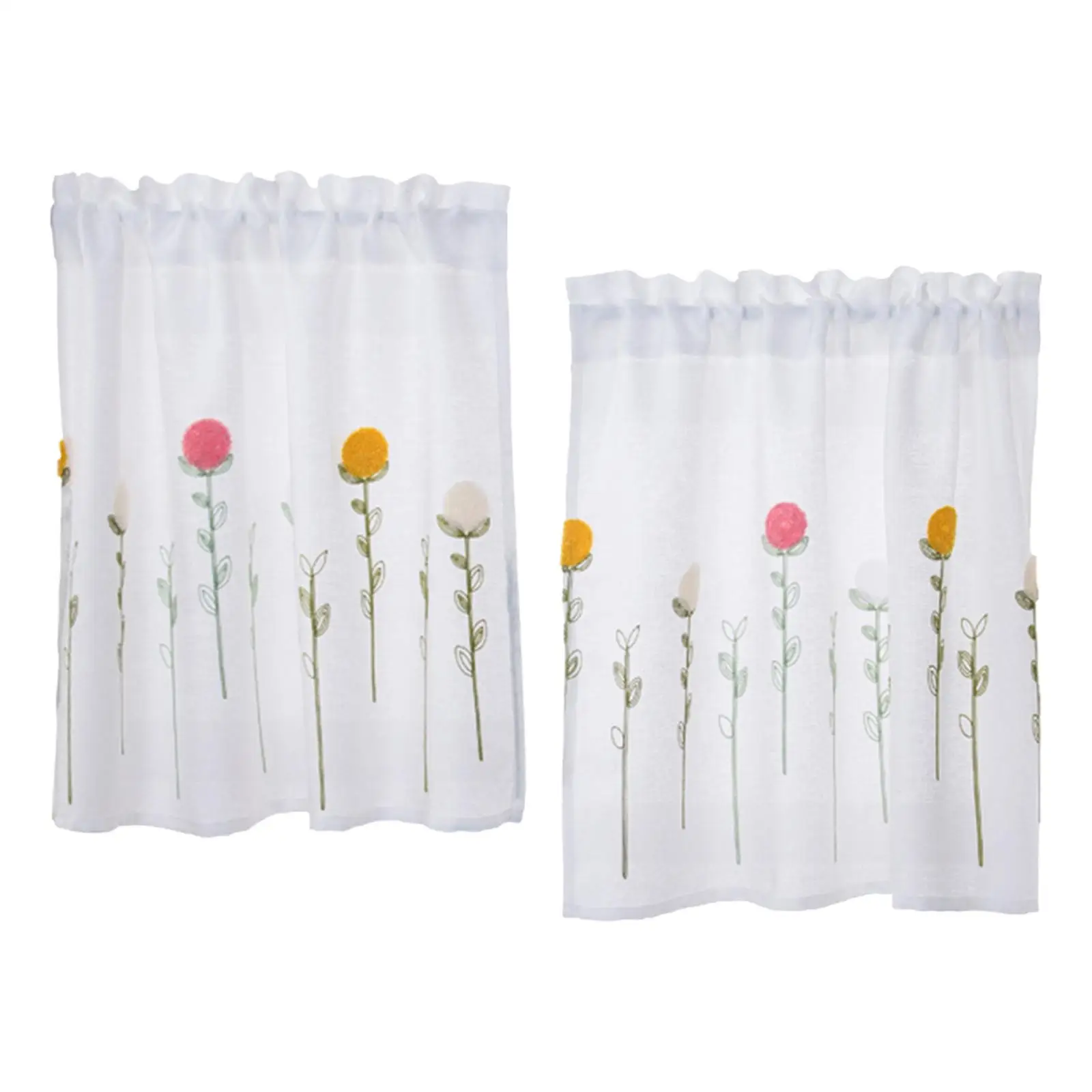 Rod Pocket Short Curtain Drapes Short Curtains for Small Window Door Bedroom Flower 74cmx61cm