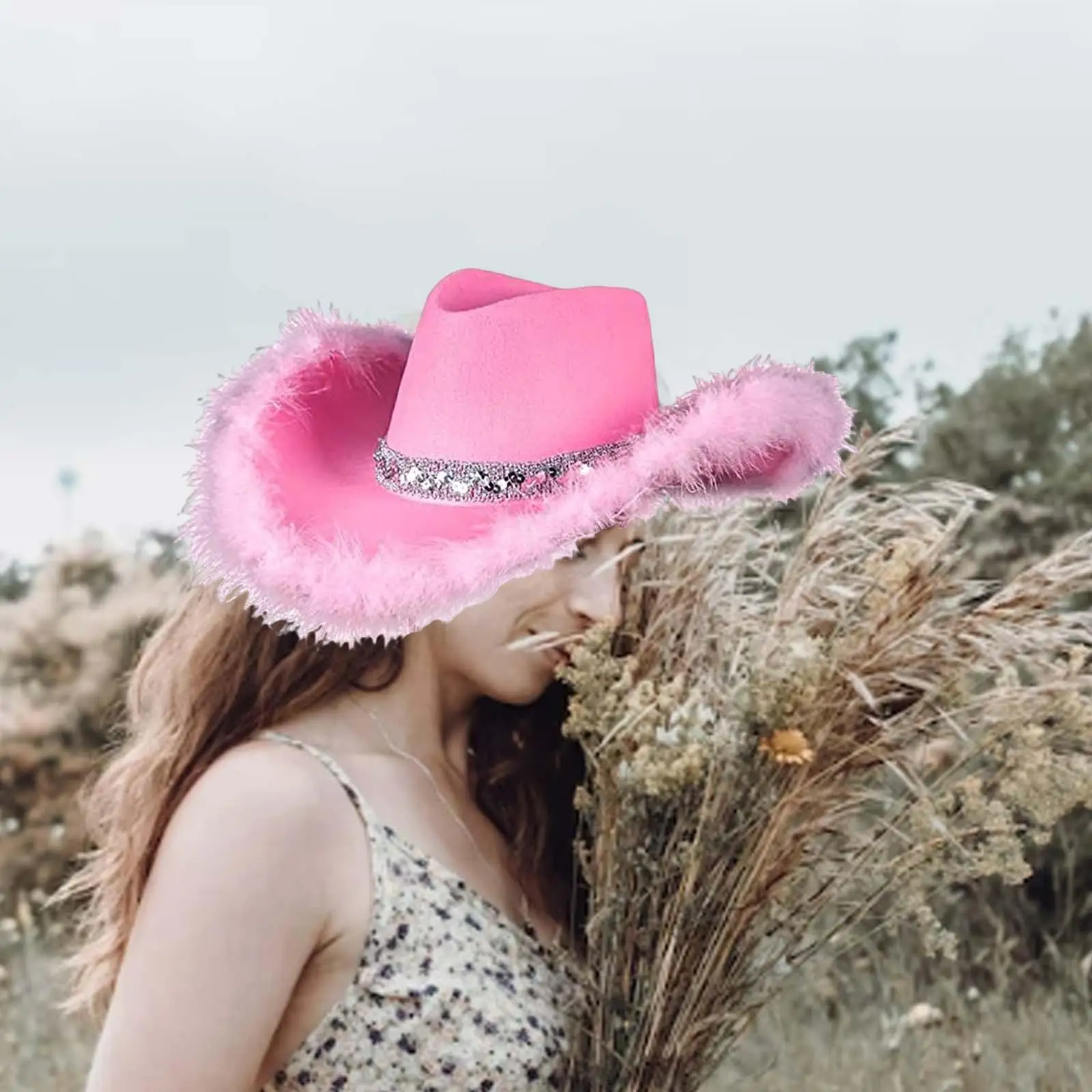 Western Style Cowgirl Hat Durable Chic Wide Brim Fashion Pink Cowboy Hat for Costume Holidays Party Festivals Beach