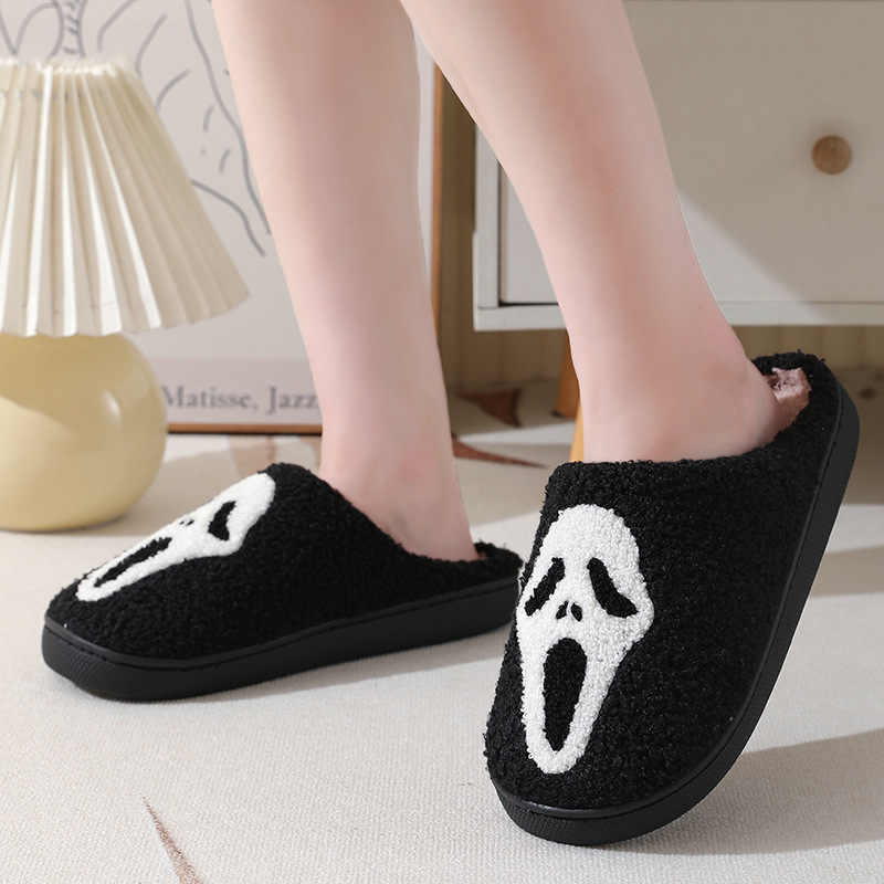 Unisex Halloween Skull Cartoon Warm Winter Cotton Indoor Home Slippers - true deals club