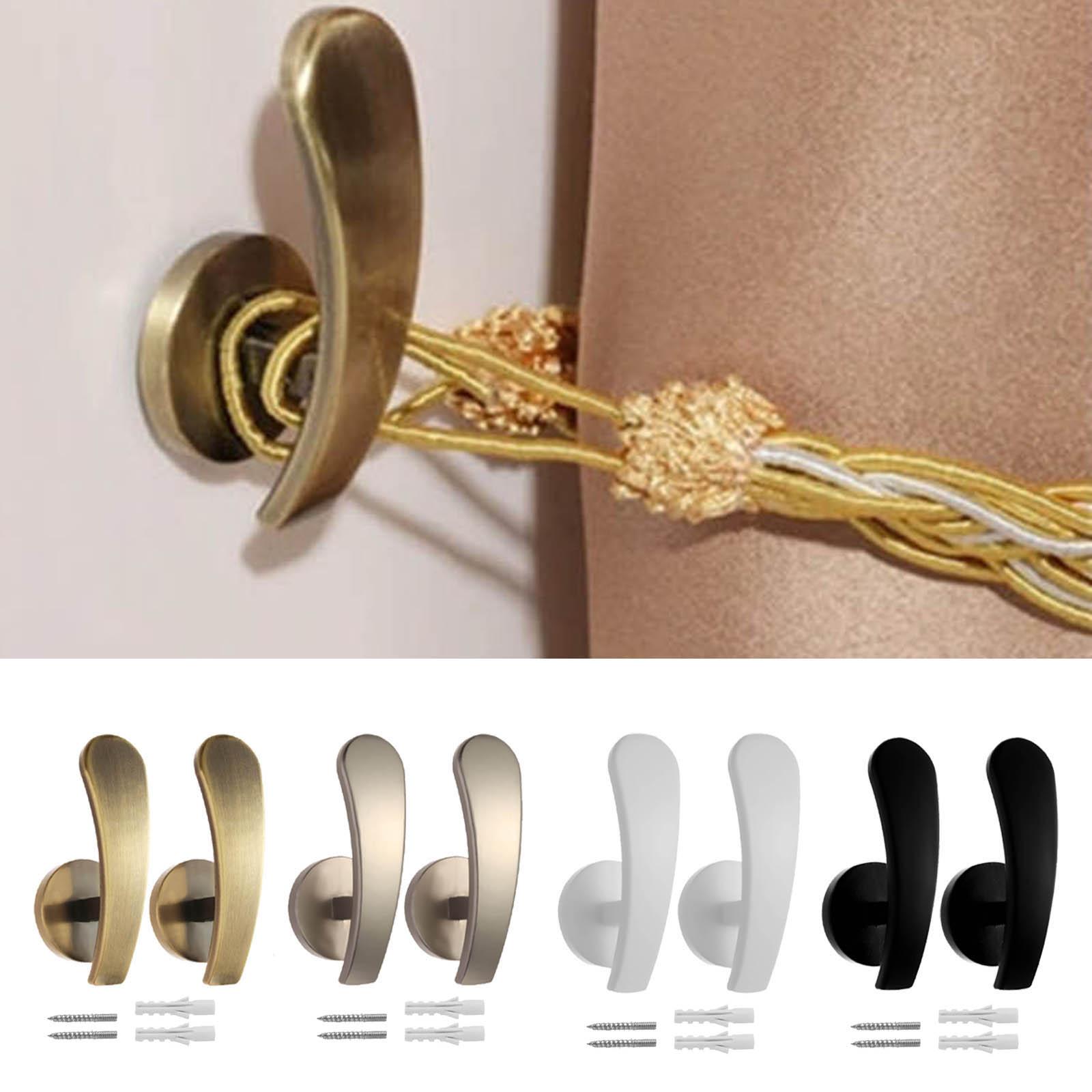 2 Pieces Curtain Holdbacks ,Curtain Tieback Hooks ,Clothes Hats Coat Metal Hooks